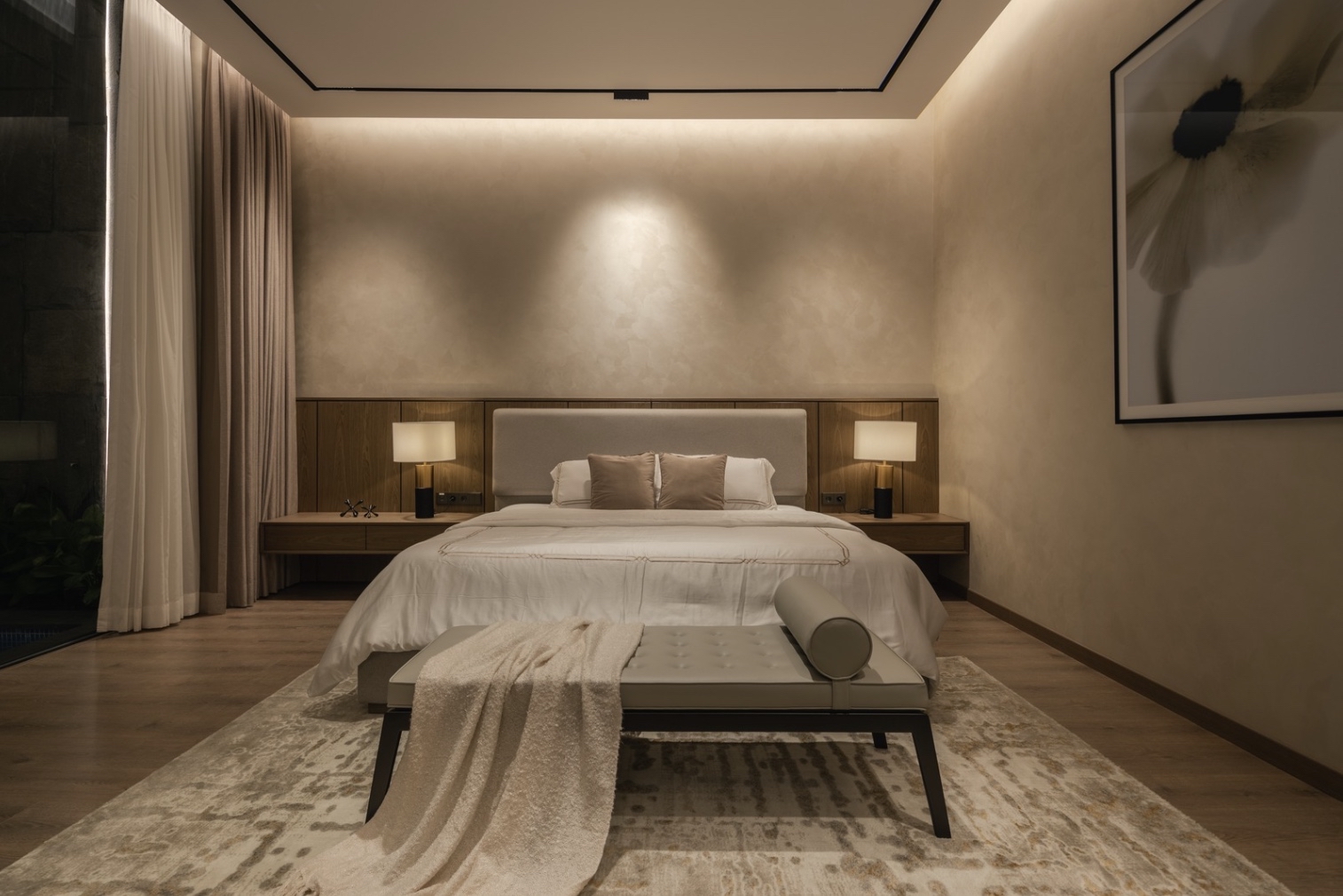 Bedroom with soft layered mood lighting